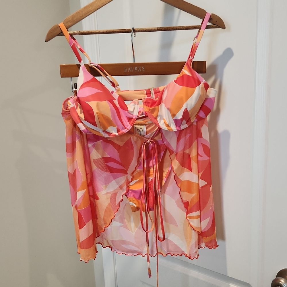 Jessica Simpson Pink and Orange Floral Bikini And Sarong